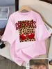 Estampado de Leopardo Cereza Diseño Creativo Camiseta para Mujer Algodón Camiseta Casual Verano Cuello Redondo Streetwear Suave Oversize Manga Corta