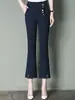 8150 Pantalones Acampanados Verano Ocho Puntos Blanco Ropa Exterior Leggings Encaje Encaje Pantalones para Mujeres de Mediana Edad Pantalones de Micro-estiramiento de Nueve Puntos