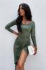 2021 Comércio Exterior Independent Station desejo Amazon Explosions Slim Fit Base Split Vestido Cintura Apertada Manga Longa Gola Redonda