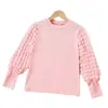 Camiseta Interior Rosa Burbuja de Manga Larga para Niña Estilo Nuevo Primavera y Otoño Camiseta de Canalé con Cuello Redondo para Niño Camiseta Elegante para Niña