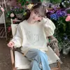 Top de Punto con Lazo y Perlas para Niñas, Temporada Primavera/Otoño 2026, Holgado, de Encaje, Sudadera, Versátil, Manga Larga para Bebés y Niños Pequeños
