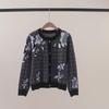 25 Outono e Inverno Novo Estilo Retrô Jacquard de Rosa Contrastante Xadrez Gola Redonda Versátil Cardigã Tricotado Top Jaqueta para Mulheres