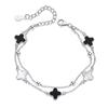 Pulsera de trébol para mujer, joyería de moda plateada y dorada con incrustaciones de ágata negra, regalo de cumpleaños para novia.
