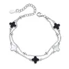 Pulsera de trébol para mujer, joyería de moda plateada y dorada con incrustaciones de ágata negra, regalo de cumpleaños para novia.