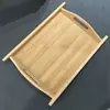 Bandeja Rectangular de Bambú y Madera para Servir Salsas para Dipear, Verduras Ahumadas, Platos Estofados, Aperitivos, Bandeja de Té de Papel, Bandeja de Doble Asa