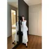 Nuevo Vestido Blanco de Encaje Estilo Romántico Francés para Mujer Primavera 2026 con Cuello Cuadrado, Mangas Largas y Detalle de Lazo, Vestido Elegante