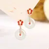 Brincos Originais Flor de Dinheiro Fivela da Paz para Mulheres Prata Esterlina Retrô Novo Chinoiserie Brincos de Jade Hetian Joia de Orelha Flor Moeda