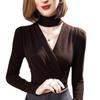 Fu Sheng Ji - Camiseta de manga larga con cuello colgante para otoño e invierno, nueva camisa con base interior y escote en V cruzado, estilo occidental, productos europeos