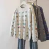 Suéter pullover jacquard redondo fresco estilo coreano para mulheres, nova coleção outono e inverno, solto, macio, tricô floral doce