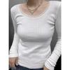 Nuevo Estilo de Otoño Hermoso Deseo Puro 2025 Aspecto Adelgazante Camiseta Básica para Mujer con Manga Larga Top de Cuello Redondo en el Hombro Derecho para Mujer