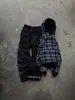 Sudadera con capucha de punto de doble cara a cuadros góticos retro americano Y2K Conjunto de pantalones casuales de moda