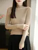 Suéter base versátil de estilo francés, cálido y grueso, para otoño e invierno, cuello semialto, top de punto negro sin costuras para mujer
