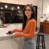 Top de Malha Preto de Gola Alta Justo para Mulheres, Estilo Outono/Inverno, Roupa Íntima Primavera/Outono, Tamanho Único