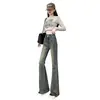 Jeans de Cintura Alta Ligeramente Acampanados para Mujer 2024 Primavera/Otoño Verano Nuevo Retro Diseño Adelgazante Pantalones con Fleece Añadido para Niños