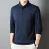 Camiseta de manga larga con bolsillo para papá para primavera y otoño, Camisa de cuello para hombres de mediana edad de negocios sin planchado, Prenda base para hombre