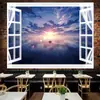 Tela de Fondo en Vivo Ventana de Piso a Techo Extensión Visual del Espacio Tela de Pared Mural Tapiz Sala de Estar Paisaje Marino Ventana Falsa Tela Colgante