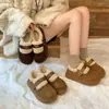 Zapatos Nuevos de Algodón Cálidos Pan de Pan Zapatos Planos de Una Correa Protección contra el Frío 2026 Botas de Nieve Engrosadas Invierno Hebilla Birkenstock Forro de Felpa