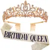 Moda europea y americana cinturón dorado rosa niña de cumpleaños cinturón de cumpleaños Traje de corona Tocado de cristal accesorios para el cabello al por mayor