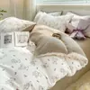 Juego de cuatro piezas de gasa de doble capa de algodón lavado clase A estilo fresco funda nórdica funda nórdica individual suave sábana sábana juego de tres piezas para dormitorio 4