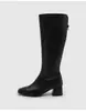 Botas de montaria estilo coreano novo, de cano médio, com zíper nas costas, salto grosso médio e efeito emagrecedor