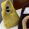 Fornecimento Transfronteiriço Nova Bolsa Feminina Bolsa Tote Simples de Mão Bolsa Tecida em Corda de Algodão Bolsa de Palha Bolsa Vazada Tecida