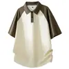 Camiseta Masculina Raglan Manga Curta Cor Contrastante, Camisa Polo Casual Solta de Verão, Top Masculino Versátil da Moda Manga Caída t