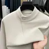 Moletom térmico de fleece masculino com gola alta meia, camiseta de manga longa para primavera e outono, roupa casual versátil para pais