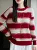 Suéter de Tricô Color Block Espesso Pontos Sete 100% Lã Feminino Outono Inverno Retro Emagrecedor Para o Trabalho Manga Longa Gola Alta Camisa Base