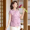 Conjunto de Verano para Mamá con Estilo Chino, Top de Manga Corta, Blusa Qipao Retro, Camiseta Moderna y Elegante para Mujer