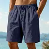 Pantalones Cortos de Lino de Cinco Puntos para Hombre con Cordón Múltiples Bolsillos Transpirables Vacaciones en la Playa Siete Colores en Stock Pantalones Cortos de Lino Hombre