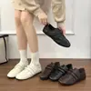 Nuevos zapatos planos sencillos para mujer con velcro, punta redonda y tacón bajo 2026, estilo coreano, suela blanda, estilo universitario, zapatos pequeños de cuero para otoño