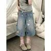 ChaoLi tiene nuevas llegadas de verano: Pantalones vaqueros cropped rectos y anchos para mujer con bordado de corazón de dibujos animados, dulces y geniales, versátiles