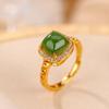 Anillo trenzado cuadrado de lujo ligero con jaspe Hotan bañado en oro de plata esterlina S925 de Yilu, elegante anillo combinable.