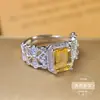 Anel Popular de Citrino Natural por Atacado de Fábrica Prata S925 Cravejado Pedra Principal 6*8 Venda Quente Europeu e Americano Dropshipping