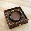 Pulseira de Sândalo Natural com Múltiplas Contas, Pulseira com Nó de Bambu e Mantra de Seis Palavras, Contas de Oração Masculinas, Joias de Contas Budistas de Círculo Único Femininas
