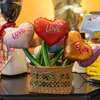 Globos de papel de aluminio en forma de corazón para sostener en la mano del Día de San Valentín chino, globos de ramo en forma de corazón para la confesión de pareja, globos de decoración para el ambiente de fiesta