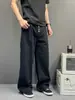 Jeans de sarja lavada com design vintage de cinco botões e bom caimento, calça casual larga e solta unissex de alta qualidade para casais
