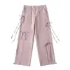 Pantalones Cargo con Lazo Estilo Americano Picante para Mujer 2025 Nuevos con Cordón de Cintura Baja Sueltos Casuales Jogger de Pierna Ancha