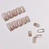 24 peças de unhas postiças estilo gatinho com gradiente em tons de marrom, pontas de unha trapezoidais de comprimento médio, removíveis, atacado para nail art pronta