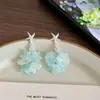 Pendientes de Borla de Concha de Estrella de Mar Azul Verano 2026 para Mujer, Pendientes de Botón de Gama Alta de Nicho, Estilo Pendiente de Vacaciones en la Costa