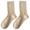 Calcetines de algodón puro para mujer para primavera, verano y otoño, con bordes enrollados, lunares estilo japonés, bordes rizados, calcetines de maternidad, calcetines largos apilados estilo coreano