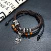 Moda coreana personalidad creativa cuero multicapa tejido colgante de hoja pulsera para hombre joyería explosiva transfronteriza al por mayor
