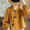 Nueva camisa de manga larga de algodón y lino con cuello mao y botones, estilo chino, moda femenina, nueva colección primavera/otoño, versátil y casual, irradia elegancia
