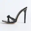 Sandalias de Tacón Alto Negras Simples Retro Francesas con Punta Cuadrada, Sandalias de Mujer Sexy con Punta Abierta, Corte y Tacón Alto