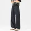 Pantalones casuales ligeros estilo montaña para hombre, con cordón, cintura elástica, para primavera y verano, color liso, seda helada, secado rápido, holgados, elásticos, rectos