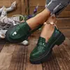 Novedad Otoño 2026 Mocasines Británicos de Punta Redonda para Mujer, Zapatos de Cuero de Moda con Tacón Grueso, Zapatos Planos de Talla Grande
