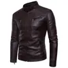 Transfronterizo 2024 Otoño e Invierno Nuevo Chaqueta de Cuero para Motociclista Europea y Americana Chaqueta Chaqueta con Cuello Vertical Moda Chaqueta de Cuero Lavado para Hombre