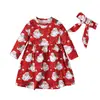 Vestido de rayas de Papá Noel de manga larga para primavera y otoño, estilo europeo y americano + pañuelo para la cabeza, conjunto de dos piezas para niños, moda de Instagram