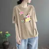 Top de mujer de manga corta con estampado, talla grande, holgado, cuello redondo, versátil, casual, camiseta de media manga para comercio exterior transfronterizo, superávit