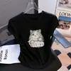 Camiseta Gris de Manga Corta con Estampado de Dibujos Animados Único y Elegante para Mujer, Nuevo Modelo 2026, Top Versátil de Nicho No Replicado